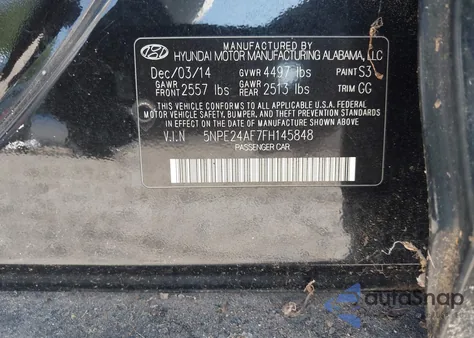 2015 Hyundai Sonata Se from USA, damaged, VIN 5NPE24AF7FH145848